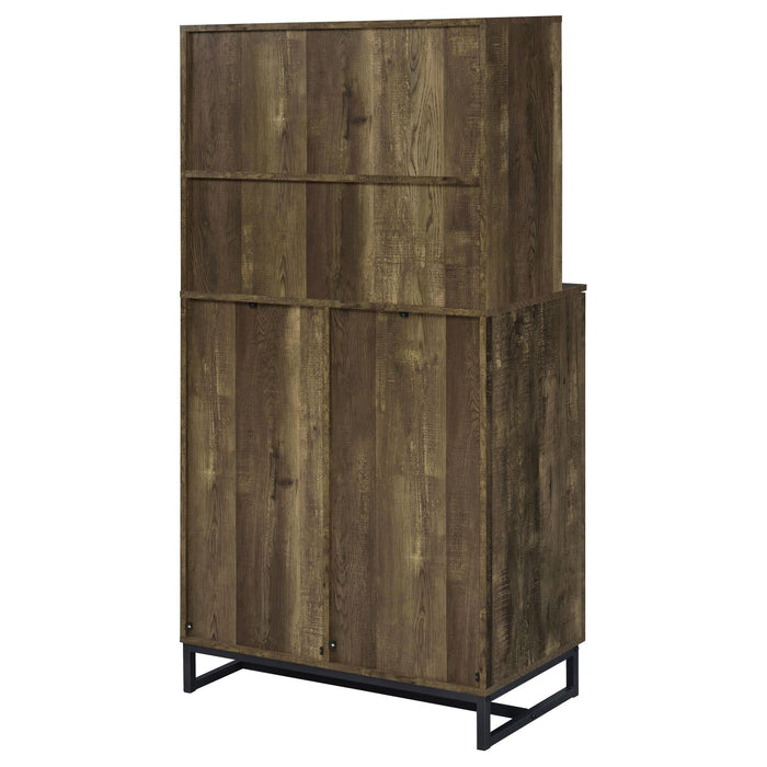 Mendoza 2-door Wine Cabinet Rustic Oak Herringbone and Gunmetal