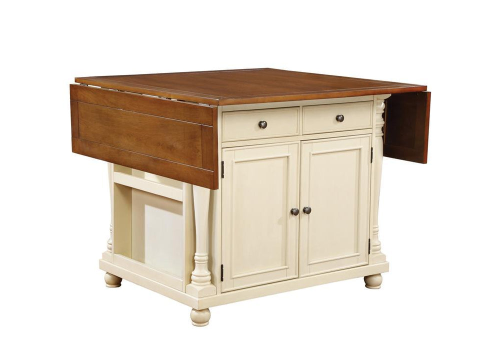 Slater 2-drawer Kitchen Island with Drop Leaves Brown and Buttermilk