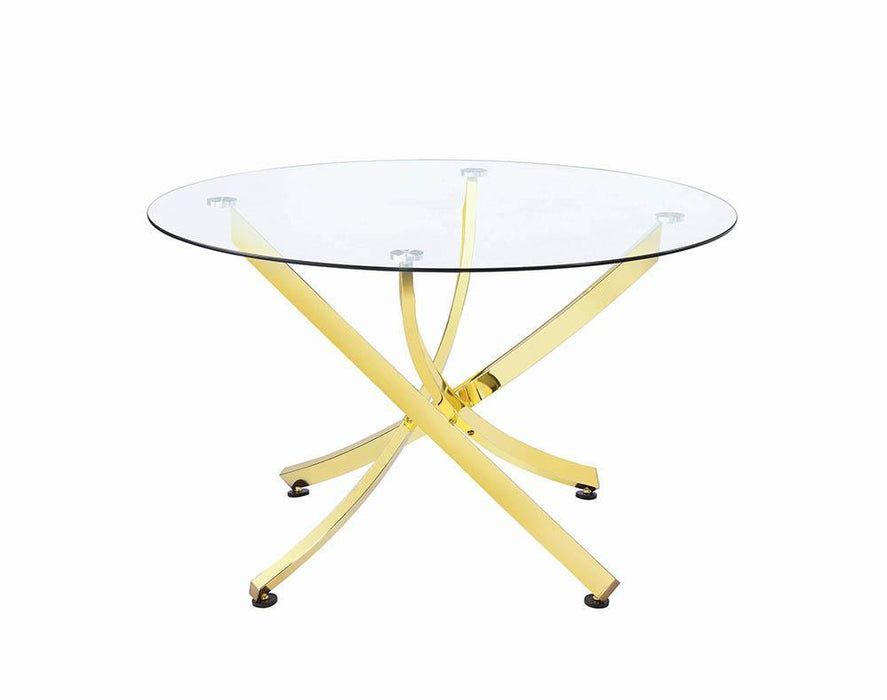 Beckham Round Dining Table Brass and Clear